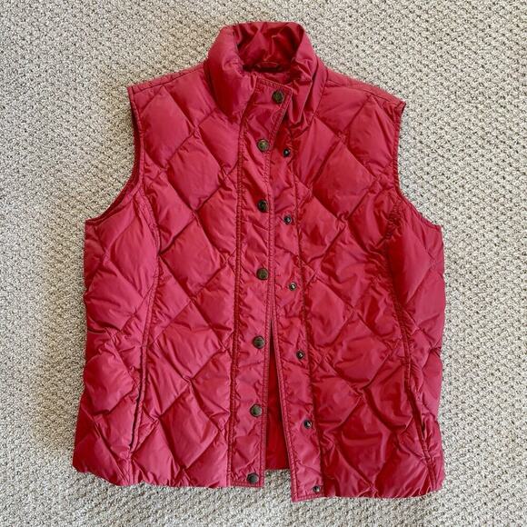 Lands’ End Womens Down Puffer Vest Size M P Medium Petite Red Preppy Outdoor - Picture 1 of 8